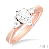 1/4 ctw Tri-Mount Centerpiece Pear and Round Cut Diamond Semi Mount Engagement Ring in 14K Rose and White Gold