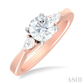1/4 ctw Tri-Mount Circular Shape Center Pear and Round Cut Diamond Semi Mount Engagement Ring in 14K Rose and White Gold