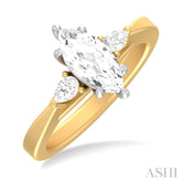 1/4 ctw Tri-Mount Marquise Shape Center Pear and Round Cut Diamond Semi Mount Engagement Ring in 14K Yellow and White Gold