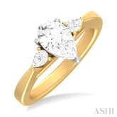 1/4 ctw Tri-Mount Centerpiece Pear and Round Cut Diamond Semi Mount Engagement Ring in 14K Yellow and White Gold