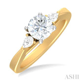 1/4 ctw Tri-Mount Circular Shape Center Pear and Round Cut Diamond Semi Mount Engagement Ring in 14K Yellow and White Gold