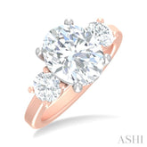 1 ctw Tri-Mount Past, Present and Future Oval Shape Center Round Cut Diamond Semi Mount Engagement Ring in 14K Rose and White Gold