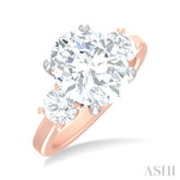 1 ctw Tri-Mount Past, Present and Future Oval Shape Center Round Cut Diamond Semi Mount Engagement Ring in 14K Rose and White Gold