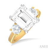 1 ctw Tri-Mount Emerald Shape Center Round Cut Diamond Semi Mount Engagement Ring in 14K Yellow and White Gold
