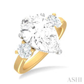 1 ctw Tri-Mount Pear Shape Round Cut Diamond Semi Mount Engagement Ring in 14K Yellow and White Gold