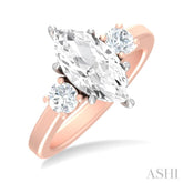 1/2 ctw Tri-Mount Marquise Shape Center Round Cut Diamond Semi Mount Engagement Ring in 14K Rose and White Gold