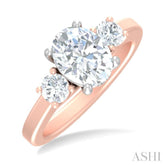 1/2 ctw Tri-Mount Past, Present and Future Oval Shape Center Round Cut Diamond Semi Mount Engagement Ring in 14K Rose and White Gold
