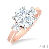 1/2 ctw Tri-Mount Past, Present and Future Oval Shape Center Round Cut Diamond Semi Mount Engagement Ring in 14K Rose and White Gold