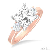 1/2 ctw Tri-Mount Princess Shape Round Cut Diamond Semi Mount Engagement Ring in 14K Rose and White Gold