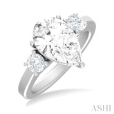 1/2 ctw Tri-Mount Pear Shape Round Cut Diamond Semi Mount Engagement Ring in 14K White Gold