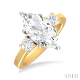 1/2 ctw Tri-Mount Marquise Shape Center Round Cut Diamond Semi Mount Engagement Ring in 14K Yellow and White Gold