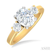 1/2 ctw Tri-Mount Past, Present and Future Oval Shape Center Round Cut Diamond Semi Mount Engagement Ring in 14K Yellow and White Gold