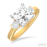 1/2 ctw Tri-Mount Princess Shape Round Cut Diamond Semi Mount Engagement Ring in 14K Yellow and White Gold