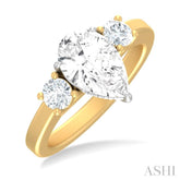 1/2 ctw Tri-Mount Pear Shape Round Cut Diamond Semi Mount Engagement Ring in 14K Yellow and White Gold