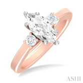 1/4 ctw Tri-Mount Marquise Shape Center Round Cut Diamond Semi Mount Engagement Ring in 14K Rose and White Gold
