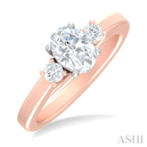 1/4 ctw Tri-Mount Past, Present and Future Oval Shape Center Round Cut Diamond Semi Mount Engagement Ring in 14K Rose and White Gold