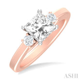 1/4 ctw Tri-Mount Princess Shape Round Cut Diamond Semi Mount Engagement Ring in 14K Rose and White Gold
