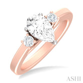 1/4 ctw Tri-Mount Pear Shape Round Cut Diamond Semi Mount Engagement Ring in 14K Rose and White Gold