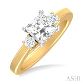 1/4 ctw Tri-Mount Princess Shape Round Cut Diamond Semi Mount Engagement Ring in 14K Yellow and White Gold
