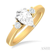 1/4 ctw Tri-Mount Pear Shape Round Cut Diamond Semi Mount Engagement Ring in 14K Yellow and White Gold