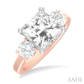 1 ctw Tri-Mount Princess Shape Round Cut Diamond Semi Mount Engagement Ring in 14K Rose and White Gold