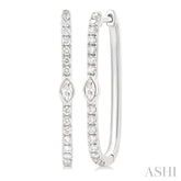 1/3 ctw Marquise and Round Cut Diamond Rectangular Fashion Hoop Earrings in 14K White Gold