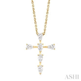 1/2 ctw Cross 6-Stone Pear Cut Diamond Fashion Pendant With Chain in 14K Yellow Gold