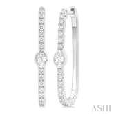 3/8 ctw Oval and Round Cut Diamond Rectangular Fashion Hoop Earrings in 14K White Gold