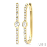 3/8 ctw Oval and Round Cut Diamond Rectangular Fashion Hoop Earrings in 14K Yellow Gold