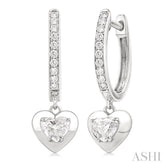 1/2 ctw Heart Shape Dome Round Cut Diamond Fashion Huggie Earrings in 14K White Gold