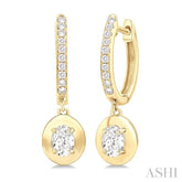 1/2 ctw Oval Shape Dome Round Cut Diamond Fashion Huggie Earrings in 14K Yellow Gold