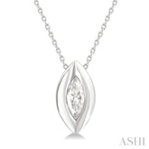 1/3 ctw Bezel Set Marquise Cut Diamond Bubble Fashion Pendant With Chain in 14K White Gold