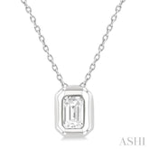 1/3 ctw Bezel Set Emerald Cut Diamond Bubble Fashion Pendant With Chain in 14K White Gold