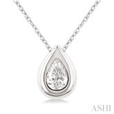 1/3 ctw Bezel Set Pear Cut Diamond Bubble Fashion Pendant With Chain in 14K White Gold