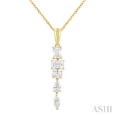 7/8 ctw Mixed Diamond Cut Dangle Fashion Pendant With Chain in 14K Yellow Gold