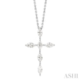 3/4 ctw Cross 6-Stone Marquise Cut Diamond Fashion Pendant With Chain in 14K White Gold