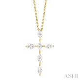 3/4 ctw Cross 6-Stone Marquise Cut Diamond Fashion Pendant With Chain in 14K Yellow Gold