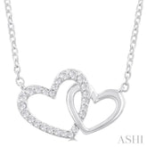1/8 ctw Interlocked Heart Round Cut Diamond Fashion Pendant With Chain in 10K White Gold