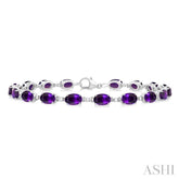 6X4 MM Oval Cut Amethyst and 1/6 ctw Round Cut Diamond Semi Precious Tennis Bracelet in 10K White Gold