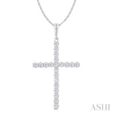 1/2 ctw Cross Shared Prong Set Round Cut Diamond Pendant With Chain in 14K White Gold