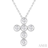 1 ctw Round Cut Diamond 6-Stone Bezel Set Cross Pendant With Chain in 14K White Gold