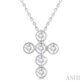 3/4 ctw Round Cut Diamond 6-Stone Bezel Set Cross Pendant With Chain in 14K White Gold