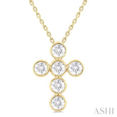 1 ctw Round Cut Diamond 6-Stone Bezel Set Cross Pendant With Chain in 14K Yellow Gold