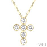 3/4 ctw Round Cut Diamond 6-Stone Bezel Set Cross Pendant With Chain in 14K Yellow Gold