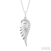 1/5 ctw Fluted Texture Angel Wing Round Cut Diamond Fashion Pendant With Chain in 14K White Gold
