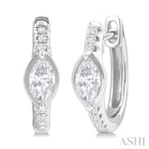 1/3 ctw Marquise Centerpiece and Round Cut Diamond Fashion Huggie Earrings in 14K White Gold