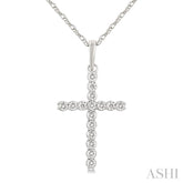 1/10 ctw Cross Round Cut Diamond Fashion Pendant With Chain in 14K White Gold