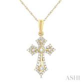 1/4 ctw Round Cut Diamond Cross Motif Fashion Pendant With Chain in 10K Yellow Gold