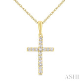 1/10 ctw Cross Round Cut Diamond Fashion Pendant With Chain in 14K Yellow Gold