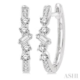 1/3 ctw Baguette and Round Cut Diamond Hoop Earrings in 14K White Gold